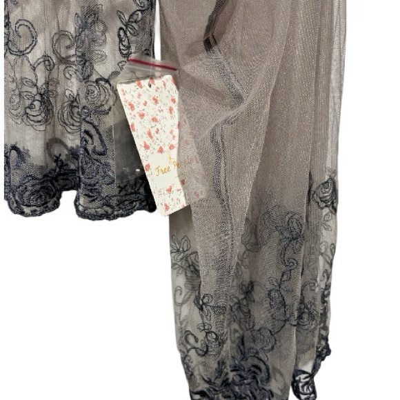 Free People Show Pony Lady Pewter Beaded Mesh Top Sz L - Picture 14 of 16